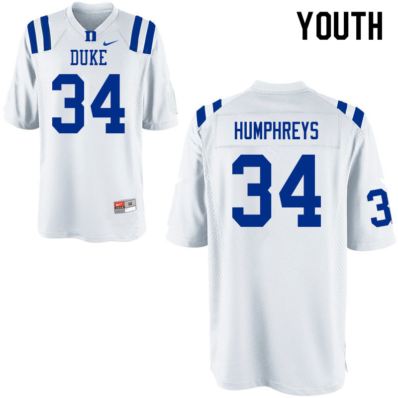 Youth #34 Ben Humphreys Duke Blue Devils College Football Jerseys Sale-White - Click Image to Close